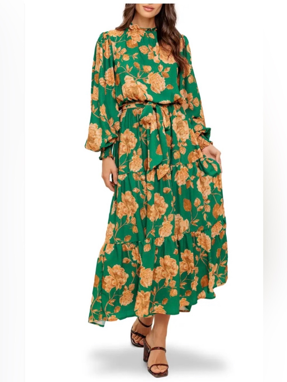 FLYING TOMATO - Green floral Maxi dress
Size Large